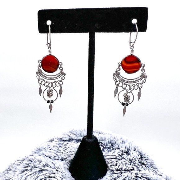 Jewelry - Silver Tone Agate 2 ¼” Wire Earrings